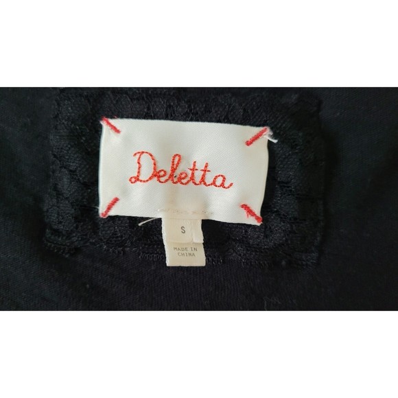 Anthropologie Deletta Hand-Beaded Neckline Black Knit Top Size Small Rocker Glam - Picture 5 of 11